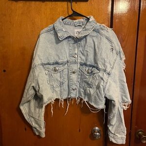 Zara Light Blue Distressed Denim Jacket